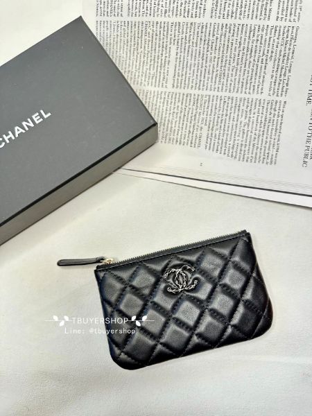 圖片 Chanel 金絲大雙C 絲巾 一字錢包 黑色