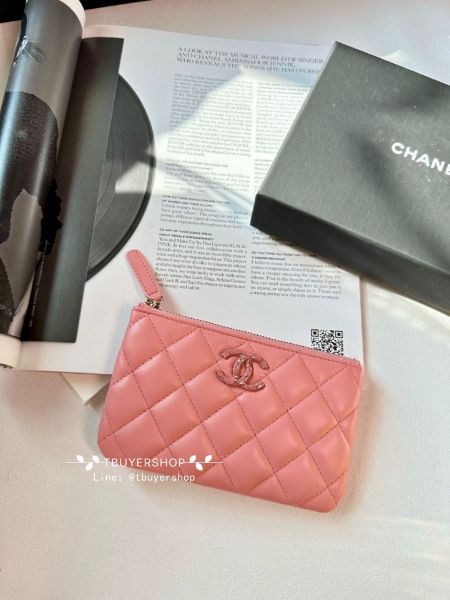 圖片 Chanel 金絲大雙C 絲巾 一字錢包 珊瑚粉