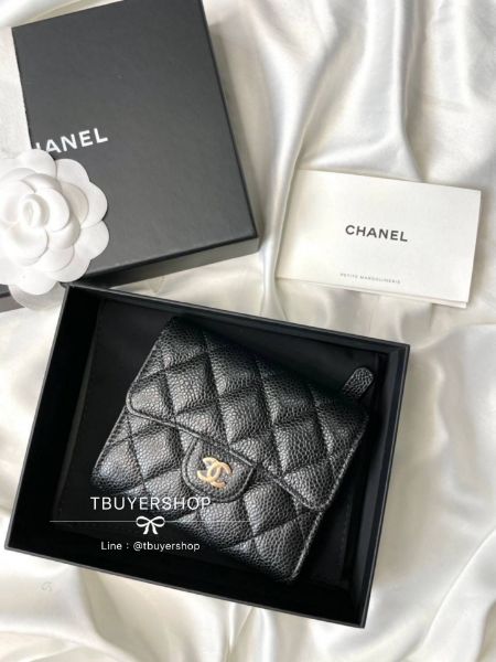 圖片 Chanel cf 黑金 荔枝皮 三折短夾