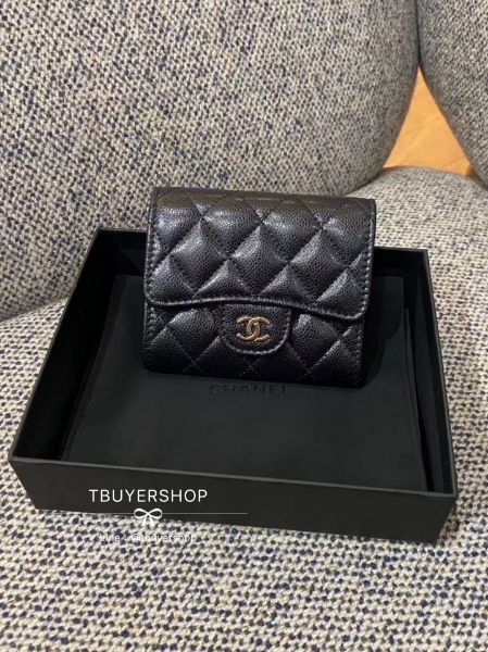 圖片 Chanel cf 黑金 荔枝皮 三折短夾 內裏零錢袋