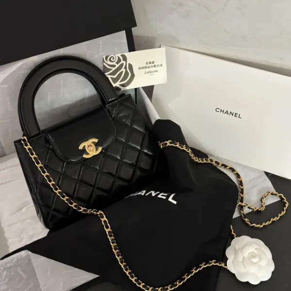 圖片 CHANEL 23K KELLY 黑金手提皮革鏈包
