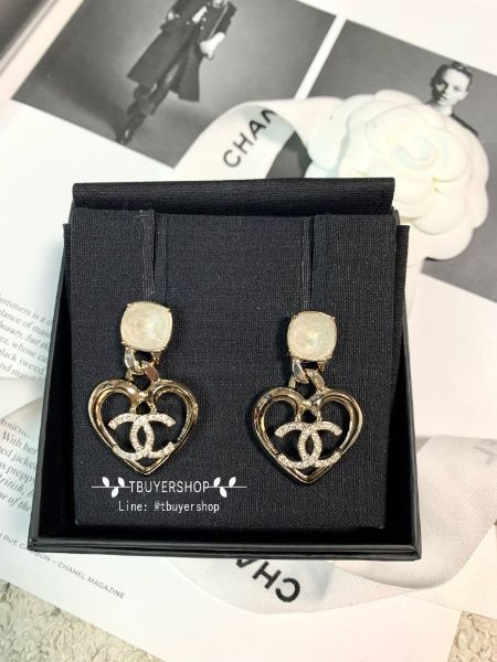 圖片 Chanel 鏤空水鑽愛心 雙c吊墜耳釘