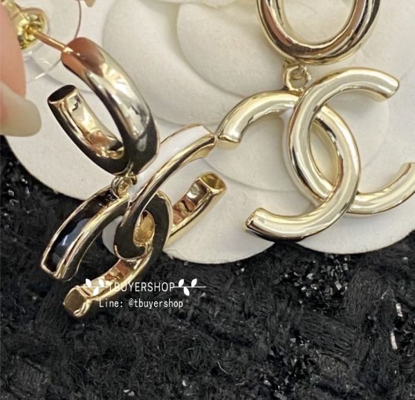 圖片 Chanel 黑白邊 雙面雙c吊墜耳釘 低調百搭款