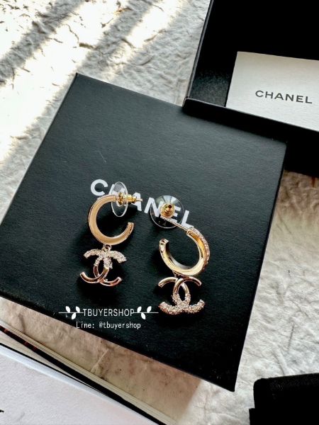 圖片 Chanel 半鑽不對稱 雙c吊墜耳釘