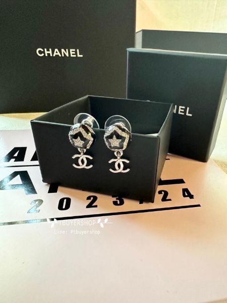 圖片 Chanel 黑色水鑽星星吊墜 雙c耳釘