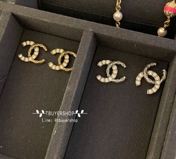 圖片 Chanel 24a 雕花水鑽鴛鴦cc耳釘 金 