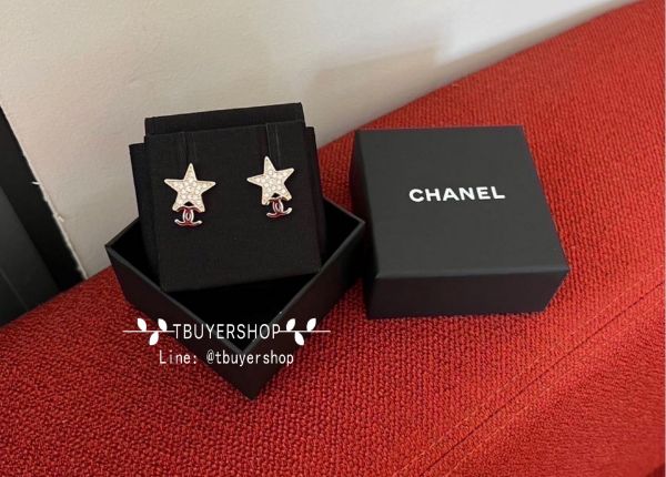 圖片 Chanel 淡金滿鑽星星 雙c耳釘