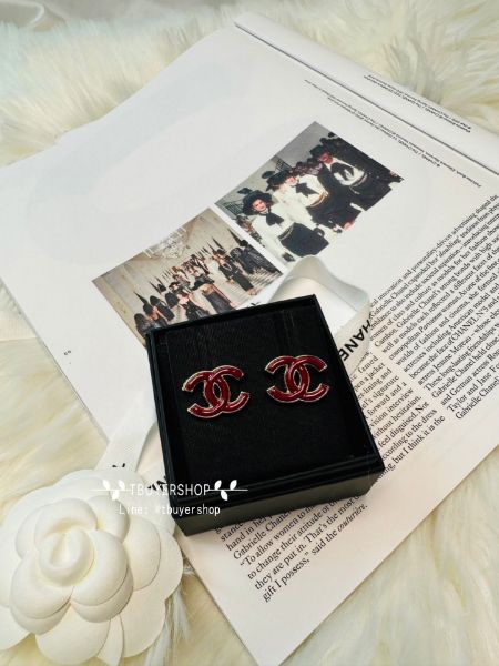 圖片 Chanel 酒紅色 雙c 耳釘