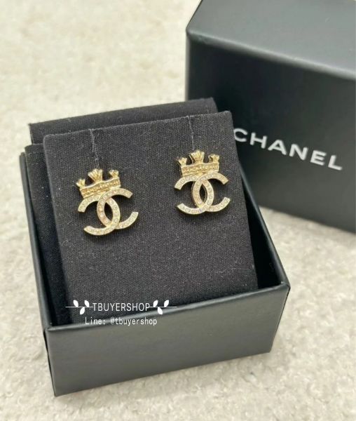 圖片 Chanel 皇冠水鑽 雙c 耳釘（康鵬店白盒子包裝）