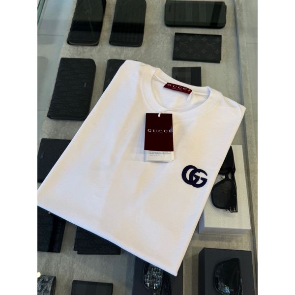 圖片 Gucci 白底藍色刺繡小logo設計 素t 短袖T恤上衣