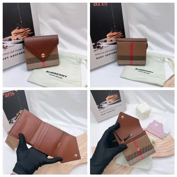 圖片 BURBERRY 格紋帆布 牛皮三折短夾 Lila系列