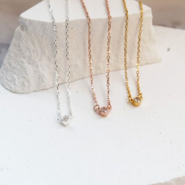 圖片 大員囡仔【獨家精選】細小圓x鋯石 925純銀 極細/鎖骨項鍊