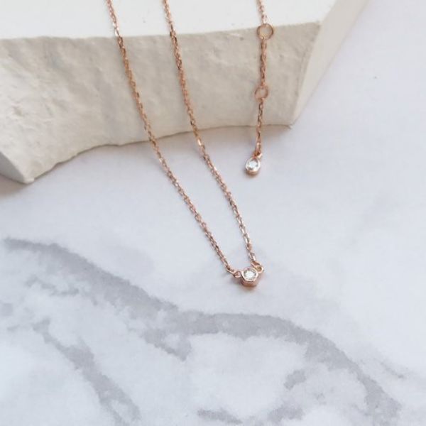 圖片 大員囡仔【獨家精選】細小圓x鋯石 925純銀包玫瑰金 極細/鎖骨項鍊