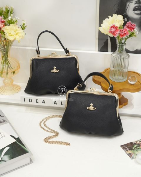 圖片 Vivienne Westwood  十字紋口金鏈包-黑色淡金釦