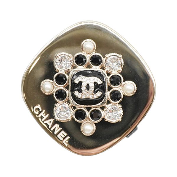 圖片 Chanel 方牌珍珠水鑽胸針(金)