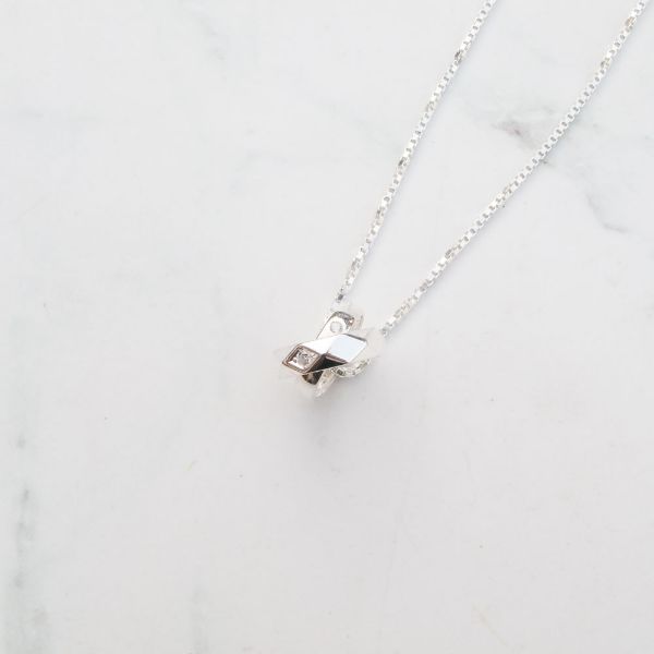 圖片 【純銀情侶對鍊】美麗的相遇 | 菱格×雙圈×鋯石男生款項鍊 | 大員囡仔