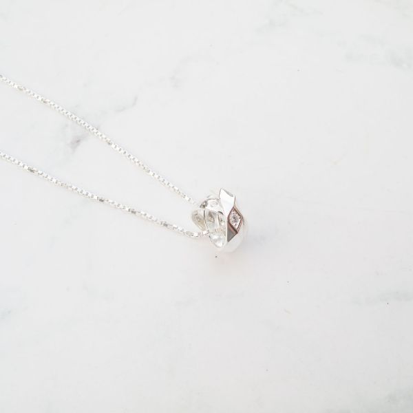 圖片 【純銀情侶對鍊】美麗的相遇 | 菱格×雙圈×鋯石女生款項鍊 | 大員囡仔