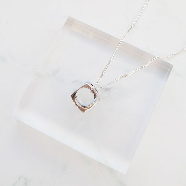 圖片 【純銀情侶對鍊】心的悸動 | 方形×鋯石男生款項鍊 | 大員囡仔