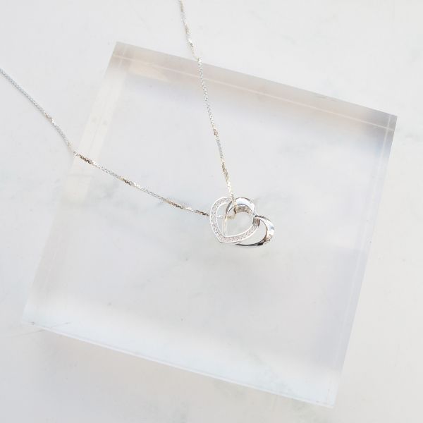 圖片 【純銀情侶對鍊】心的悸動 | 愛心×鋯石女生款項鍊 | 大員囡仔
