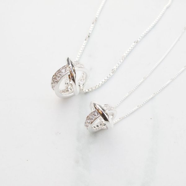 圖片 【純銀情侶對鍊】我心與妳 | 環環相扣×鋯石對鍊 | 大員囡仔