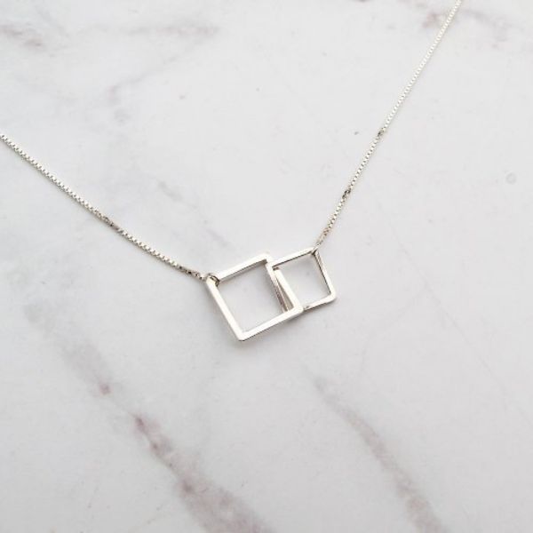 圖片 【手工客製銀飾】方框 | 不對襯 手工純銀項鍊 鎖骨鍊 | 大員囡仔