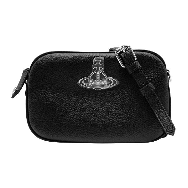 圖片 Vivienne Westwood Anna 荔枝皮革星球銀logo斜背相機包(黑)