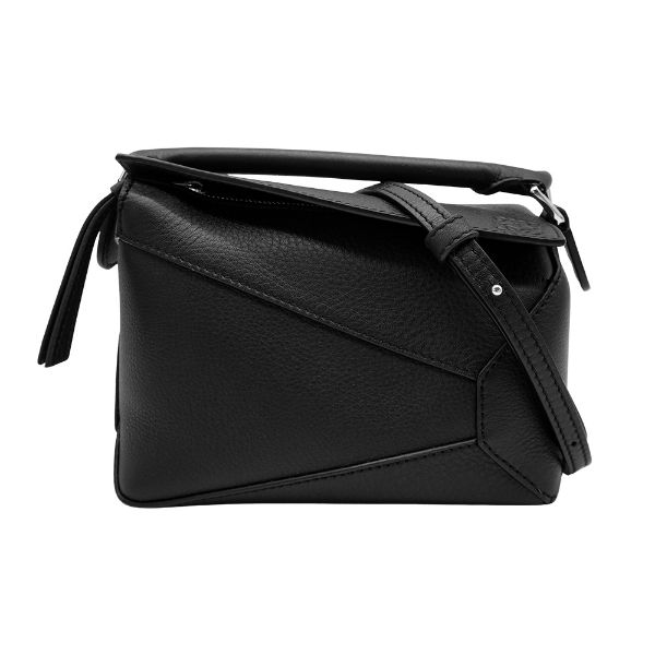 圖片 Loewe Mini Puzzle Edge 牛皮銀釦迷你斜背兩用包(黑)