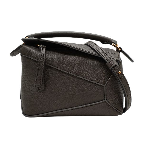 圖片 Loewe Mini Puzzle Edge 牛皮金釦迷你斜背兩用包(深灰)