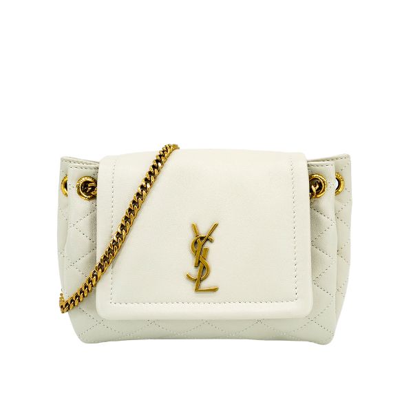 圖片 Ysl Mini Nolita 羊皮金logo迷你翻蓋斜背包(672738-白)