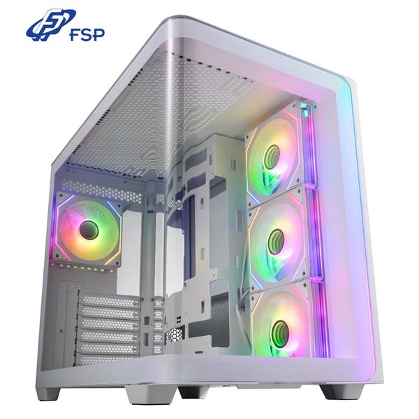 圖片 全漢 M580-WA(白) 顯卡長44.5/CPU高16/全景曲面玻璃側版/支援背插/分艙設計/ATX
