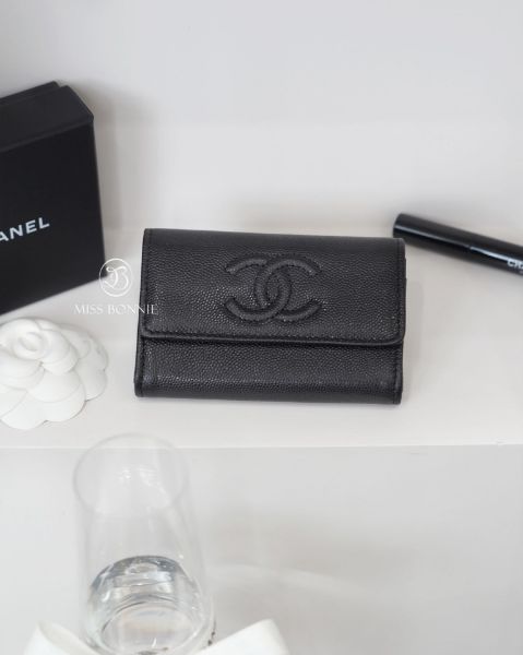 圖片 CHANEL 復古牛皮壓紋logo 單層卡包-黑色