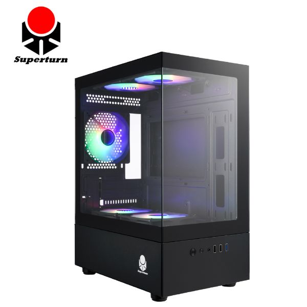 圖片 視博通 LEX100M 黑 顯卡長31.5/CPU高16.5/定光RGB扇*5/全景玻璃透側/M-ATX