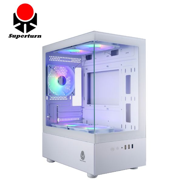 圖片 視博通 LEX100M 白 顯卡長31.5/CPU高16.5/定光RGB扇*5/全景玻璃透側/M-ATX