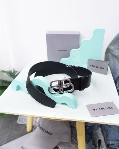 圖片 BALENCIAGA BB Logo皮帶-黑色銀釦(預購)