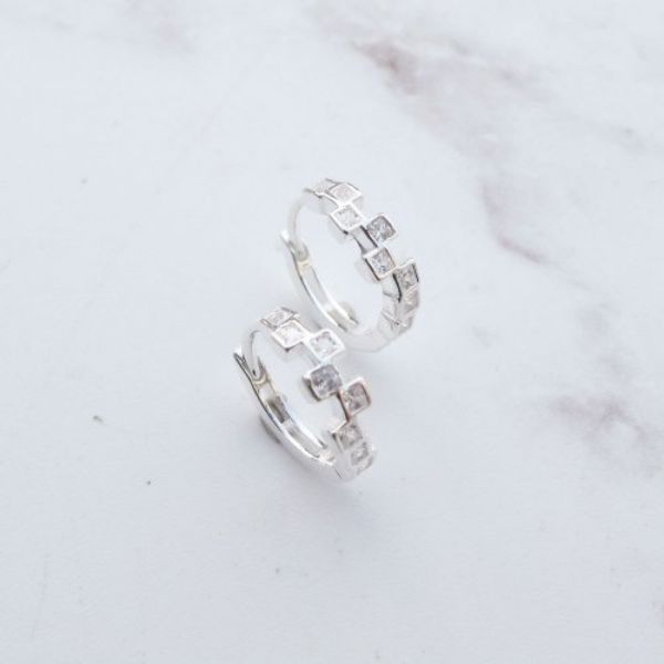 圖片 【美鑽銀飾】方鑽鋯石 | 易扣式純銀耳環  | 大員囡仔