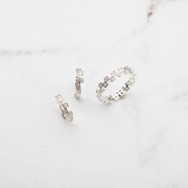 圖片 【美鑽銀飾】方鑽鋯石 | 易扣式純銀耳環or  戒指 | 大員囡仔