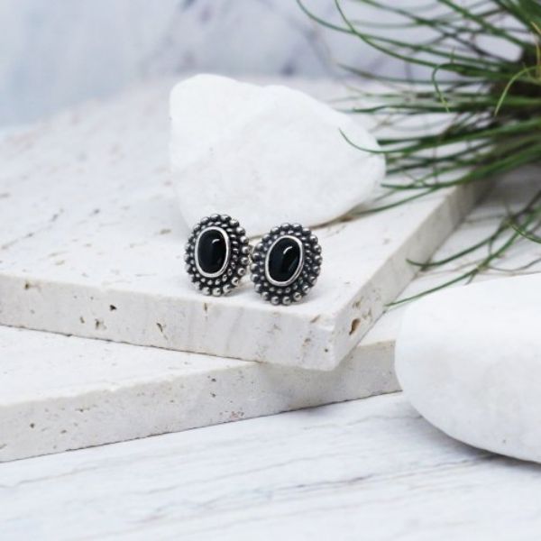 圖片 【純銀耳環】黑瑪瑙| 橢圓復古純銀耳環 | 大員囡仔