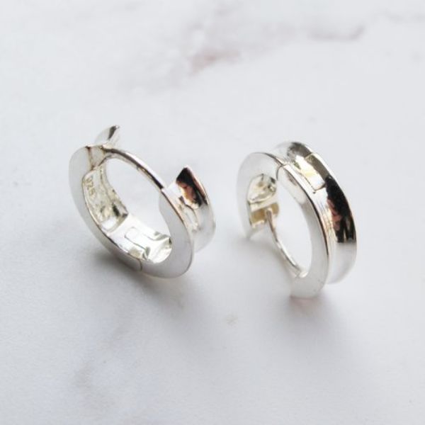 圖片 【純銀耳環】凹面 | 素面個性 寬版易扣純銀耳環 | 大員囡仔