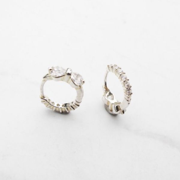 圖片 【美鑽銀飾】愛心蝴蝶結 |鋯石純銀易扣耳環 雙面可戴| 大員囡仔