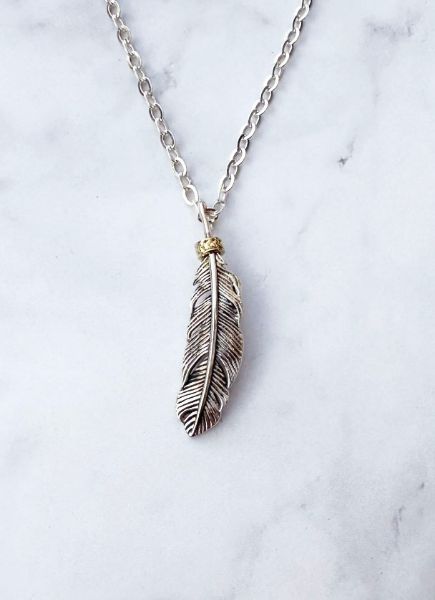 圖片 【純銀情侶對鍊】羽戀 | 復古×羽毛×鋯石男款項鍊 | 大員囡仔