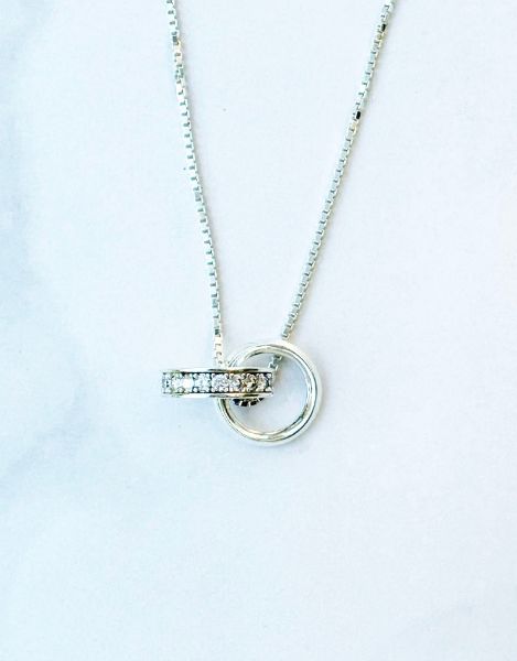 圖片 【純銀情侶對鍊】我心與妳 | 環環相扣×鋯石男款項鍊 | 大員囡仔