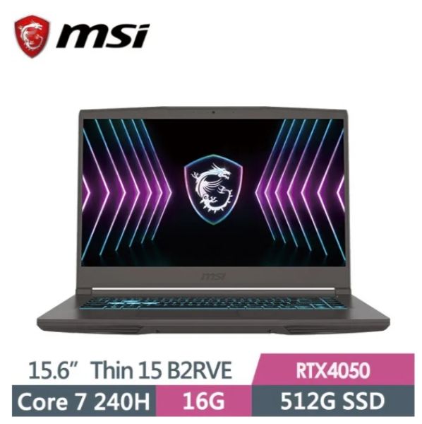 圖片 ⭐️MSI 微星Thin 15 15.6吋 電競筆電黑色(Core 7 240H/16G/512G/RTX4050-6G/W11/B2RVE-3078TW)⭐️