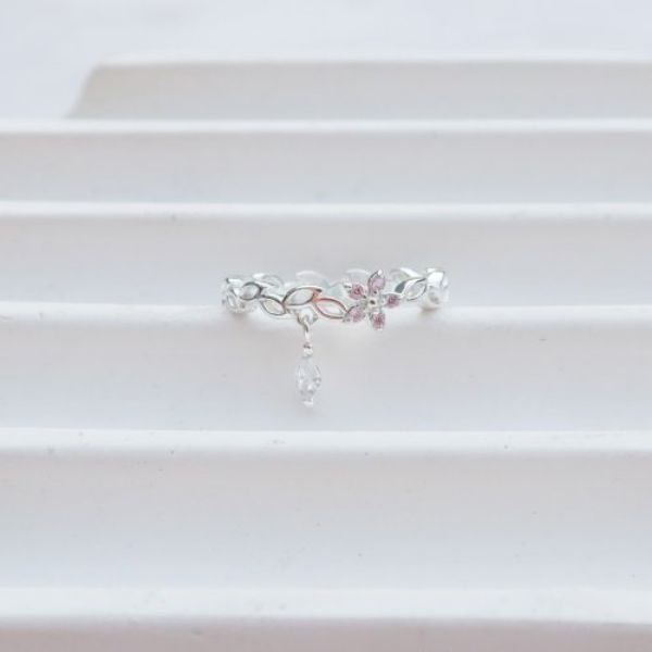 圖片 【美鑽銀飾】  五瓣花|垂鑽| 粉色鋯石純銀戒指 | 大員囡仔