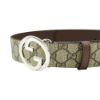 圖片 Gucci  GG Supreme 銀雙G logo皮帶/腰帶(703147-咖/烏木)