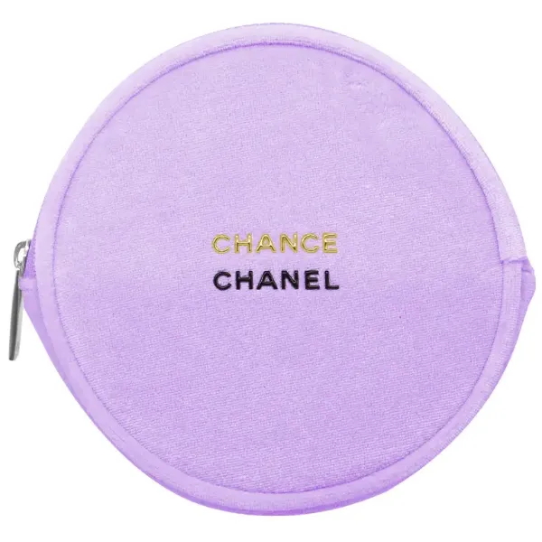 圖片 CHANEL 香奈兒美妝  紫色絨布圓餅化妝包