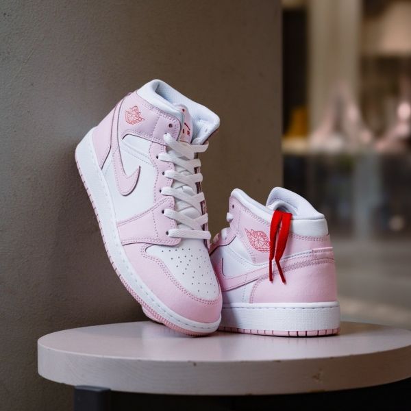 圖片 鞋教 Nike Air Jordan 1 Mid GS "Pink Foam Fire Red" 情人節 白粉 女款 DQ8423-608
