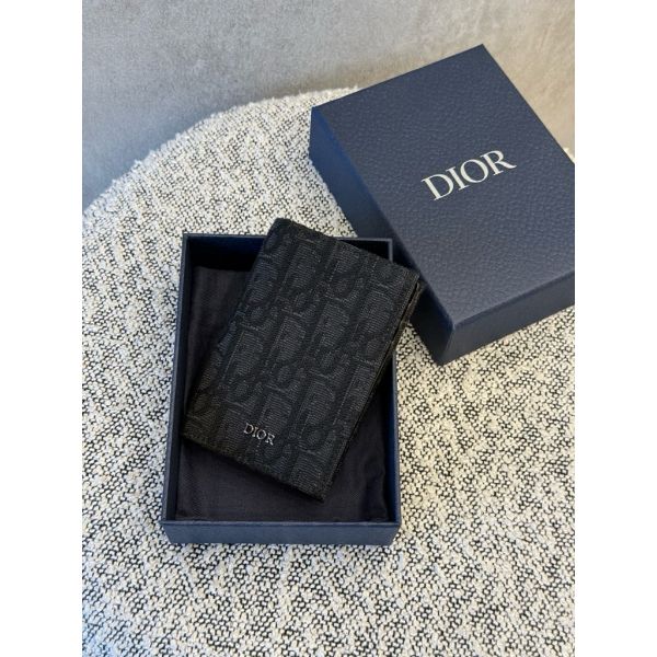 圖片 Dior 經典 黑色老花刺繡滿版設計 搭配 立體字母 卡包 卡夾