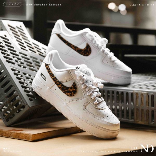 NICEDAY 代購 SUPREME x Nike Air Force 1 聯名 豹紋 花紋 棕色 摩卡勾勾 限量 IM3483-100