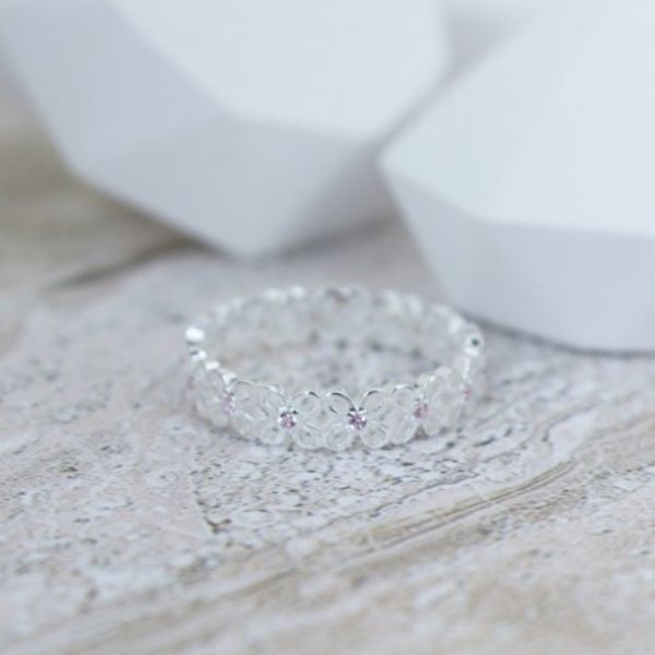 圖片 【美鑽銀飾】  花舞粉鋯石 |純銀戒指 尾戒 | 大員囡仔