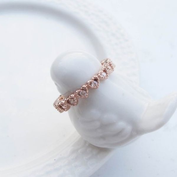 圖片 【美鑽銀飾】華麗愛心 |鋯石 925純銀玫瑰金戒指 尾戒| 大員囡仔